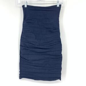 Nicole Miller Artelier Ruched Straight Bodycon Skirt Womens 2 Navy Blue Hi Rise